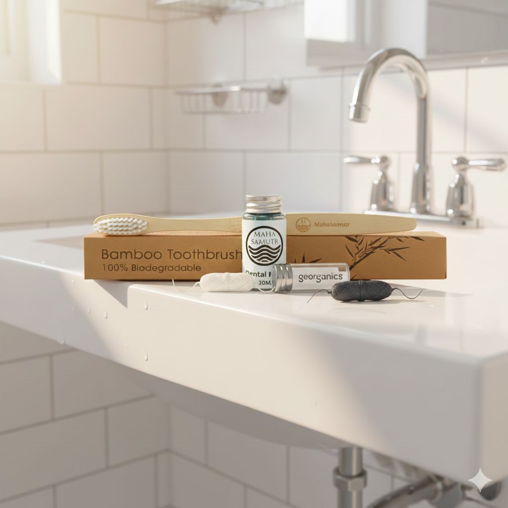 ชุดไหมขัดฟัน Organic Bamboo Dental floss และ Bamboo Toothbrush Eco/Vegan