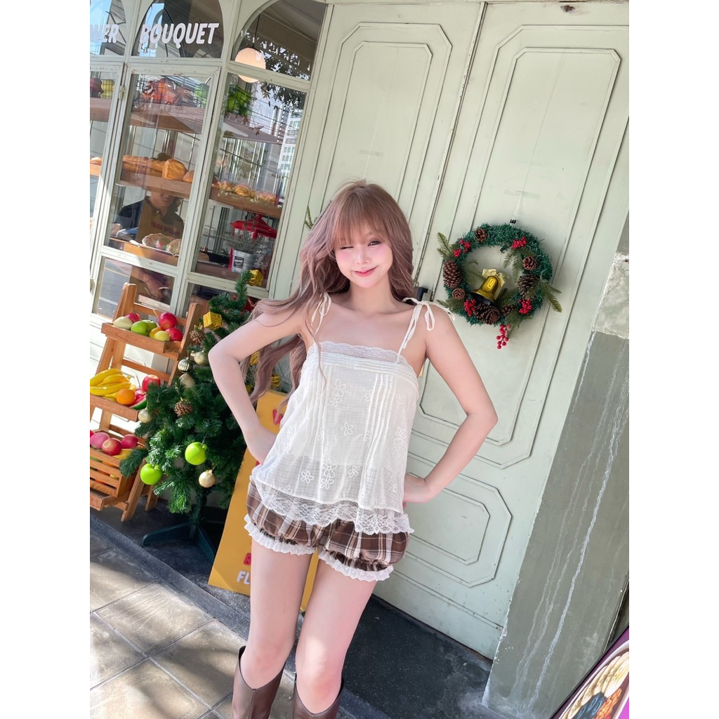 miniminey🎀 กางเกงฟักทองขาสั้น ผ้าคอตตอลทอลาย ใส่สบาย มีกระเป๋าข้างNUSA - รูปที่ 4