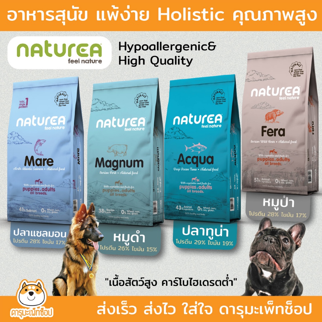 แพ้ง่าย โปรตีนเดียว HOLISTIC NATUREA อาหารลูกสุนัขและสุนัขโตเกรด Holistic 2KG และ 12KG หมูป่า ไก่ หมูดำ แซลมอน