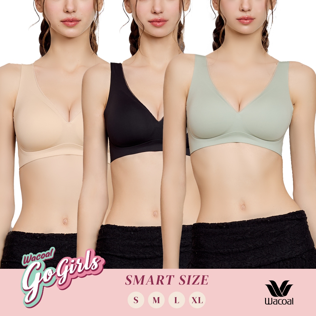 Wacoal ชุดชั้นเนียน บราไร้โครง Smart Size ฟองน้ำบาง เซท 3 ชิ้น รุ่น WB3Y34/WB3334 คละสี