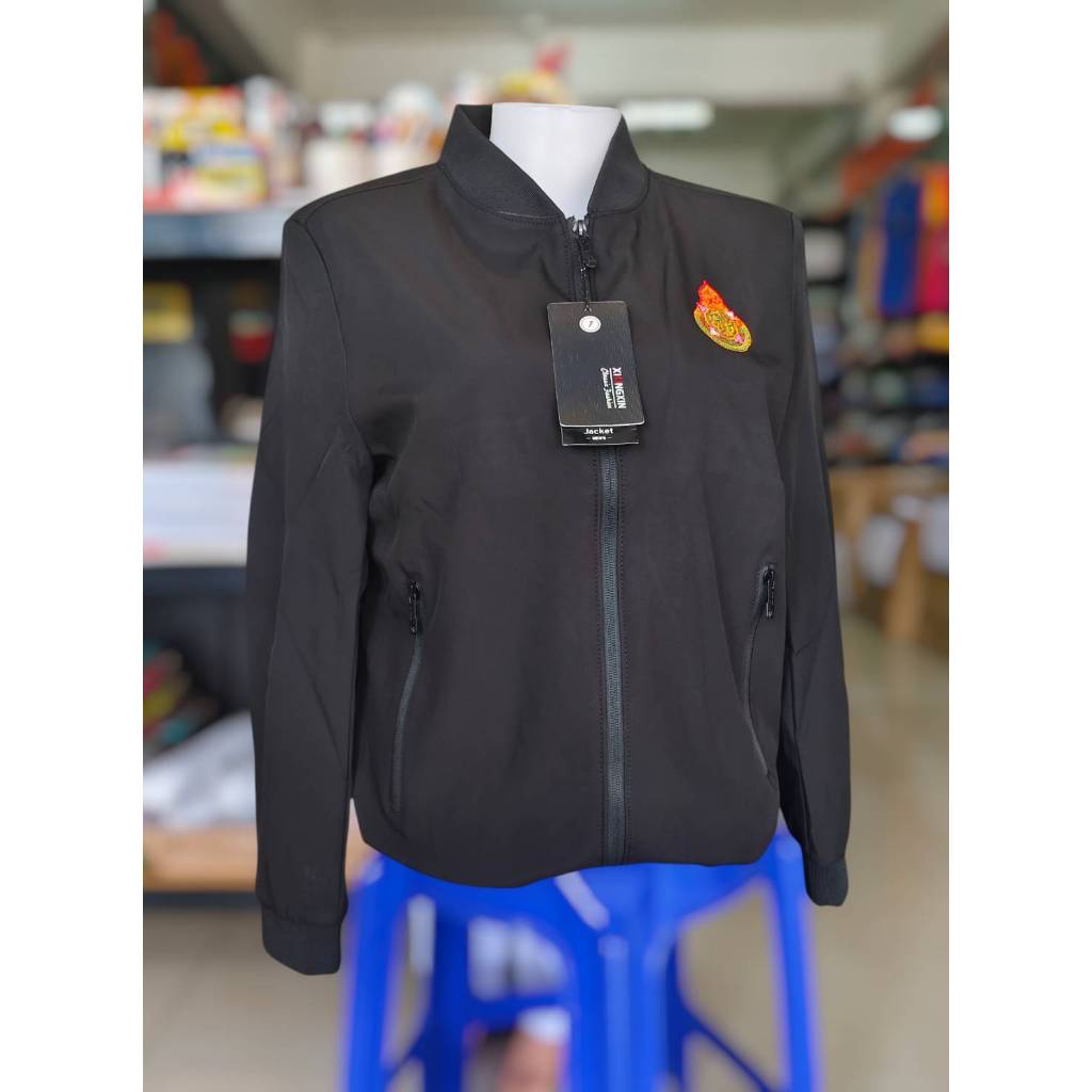 XIONGXIN แจ็คเก็ตคอจีน สีดำพร้อมปัก สพฐ. อกซ้ายไซส์S