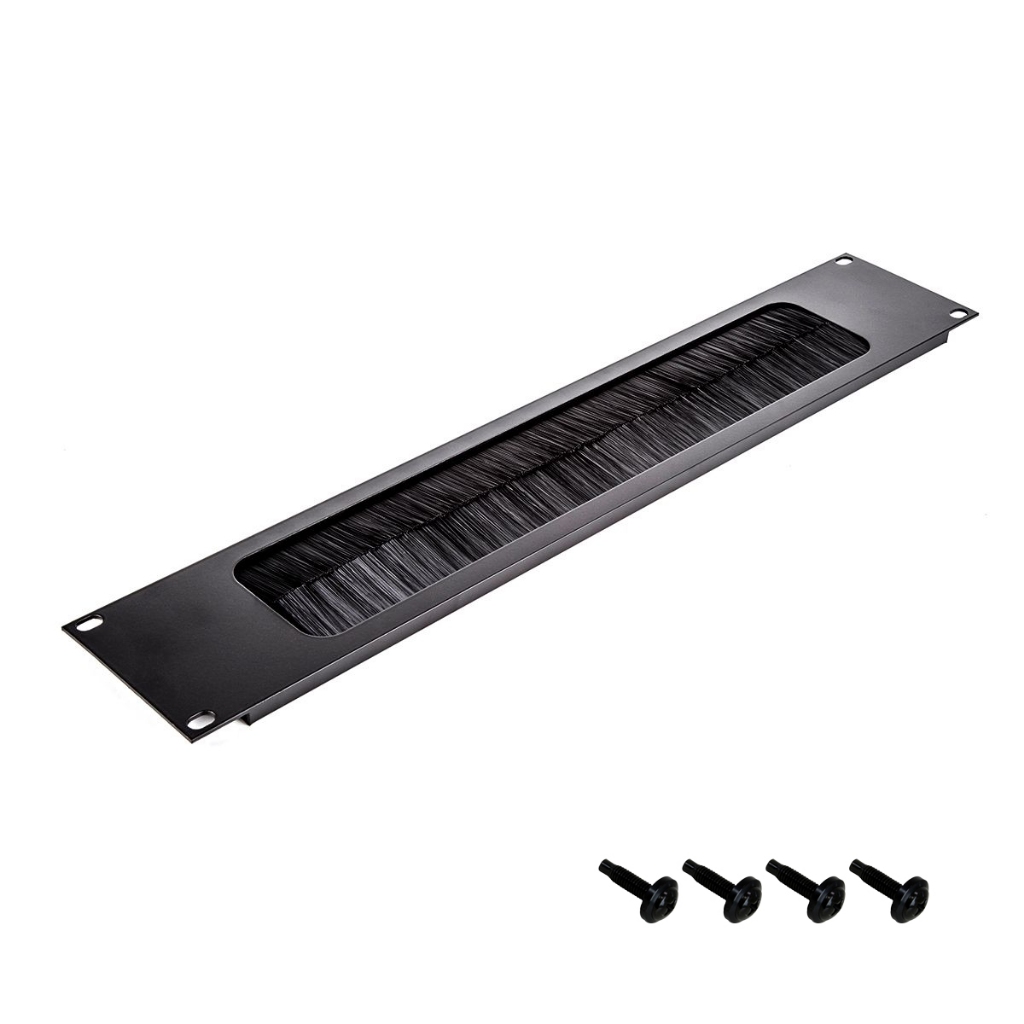 แผ่นเพลท 2U แถมน็อตและแหวนพลาสติก มีช่องเสียบสายเคเบิล 2U Black Rack Panel with Cable Access Slot an