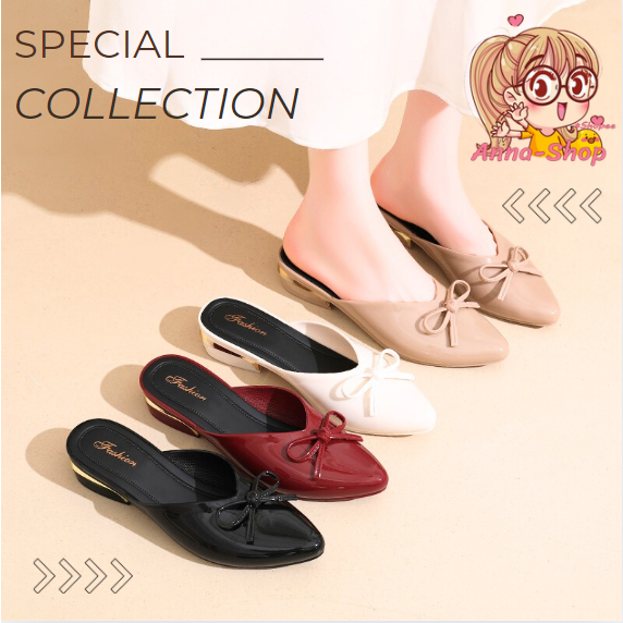 Anna shop รองเท้าคัทชูแฟชั่น แต่งโบว์น่ารัก รองเท้าแตะ ดีไซน์สวยทันสมัย แบบสวมเปิดส้น พร้อมส่ง T392