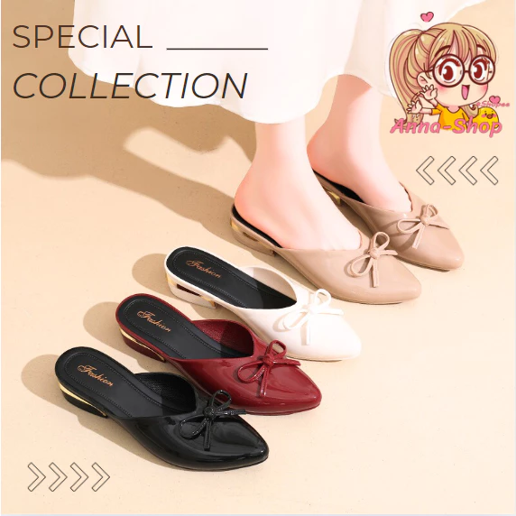 Anna shop รองเท้าคัทชูแฟชั่น แต่งโบว์น่ารัก รองเท้าแตะ ดีไซน์สวยทันสมัย แบบสวมเปิดส้น พร้อมส่ง T392