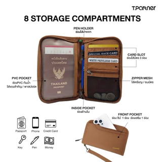Tpartner แท้100% Passport Holder กระเป๋าใส่พาสปอร์ต 8 ช่อง ระบบ RFID ป้องกันสัญญาณ กันโจรกรรม ผ้ากันน้ำ พร้อมสายคล้องมือ