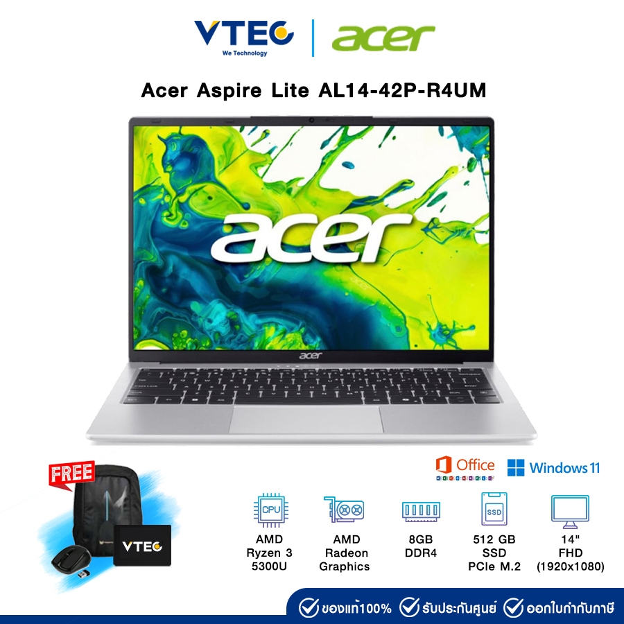 Acer Aspire Lite AL14-42P-R4UM | Ryzen 3 5300U | AMD Radeon | 8GB DDR4 | 512GB M.2 | 14" | Windows 1