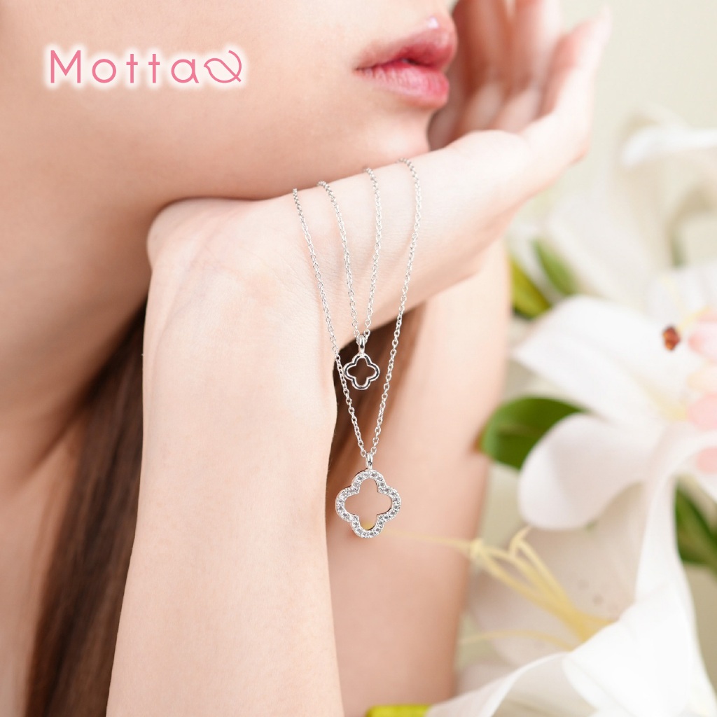 Motta Lucky Blooms Online Exclusive สร้อยคอชุบทองคำขาว ใบโคลเวอร์ ดีไซน์สวยหรู สไตล์แฟชั่น