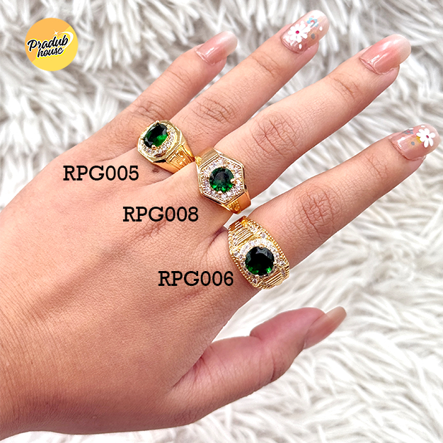 3ลาย จำนวนจำกัด แหวนเงินฝังเพรชรมรกตสีเขียว 1 บาทเครื่องประดับแฟชั่นสําหรับผู้หญิงและผู้ชาย