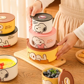 【ของแท้】สนูปปี้ Snoopy ชามถนอมอาหาร 4/5/6 นิ้ว เซต 3 ใบ พร้อมฝาปิด ลายน่ารัก เซ็ตของขวัญ มีกล่องแพคเกจสวยงาม ส่งฟรี