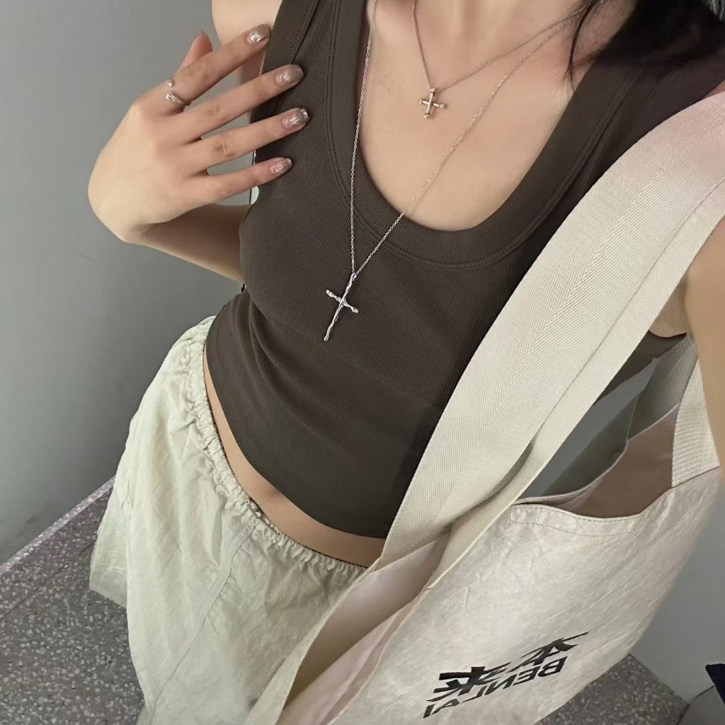 CODส่งเร็ว⚡สร้อยคอสองชั้นจี้ไม้กางเขนสีเงินY2Kสไตล์เกาหลีโซ่ไหปลาร้าเครื่องประดับแฟชั่นสำหรับผู้หญิง - รูปที่ 5