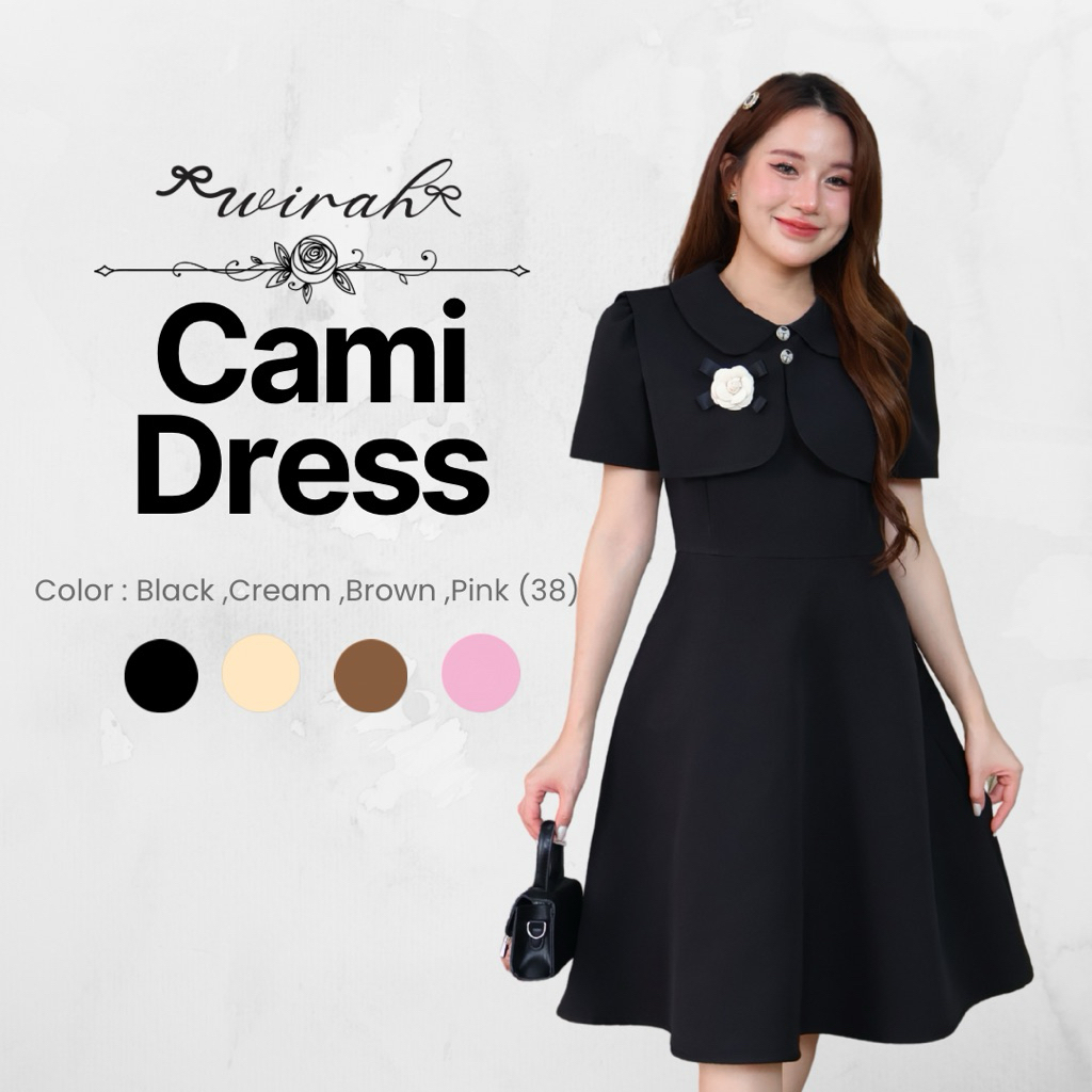 (พร้อมส่ง) PREDW415 Cami Dress ชุดเดดรสสีดำทรงสุภาพ