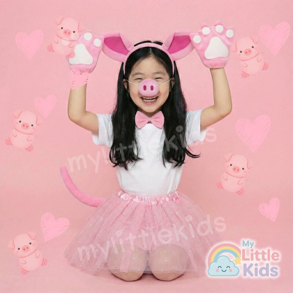 ชุดลูกหมู ชุดเด็ก ชุดแฟนซีสัตว์ พร็อพแน่น มีหู คาดผม หาง กระโปรง ทูทู่ ชุดการแสดงเด็กอนุบาล งานโรงเรียน พร็อพถ่ายรูป