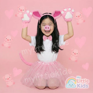 ชุดลูกหมู ชุดเด็ก ชุดแฟนซีสัตว์ พร็อพแน่น มีหู คาดผม หาง กระโปรง ทูทู่ ชุดการแสดงเด็กอนุบาล งานโรงเรียน พร็อพถ่ายรูป