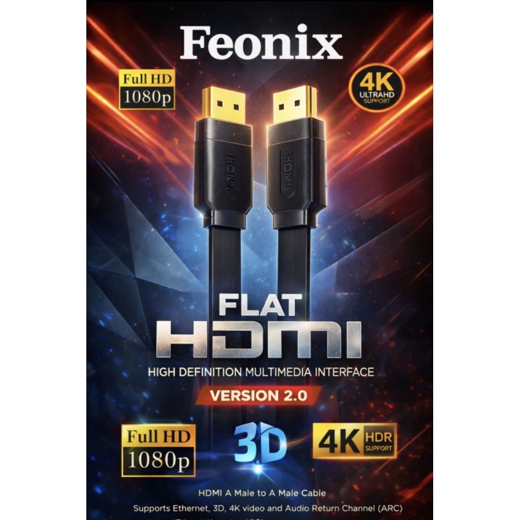 สาย HDMI 4K Feonix Version 2.0 (1.8-3 เมตร) รองรับ 4K UHD(3840x2160) 3D, HDR, 18Gbps หัวชุปทอง