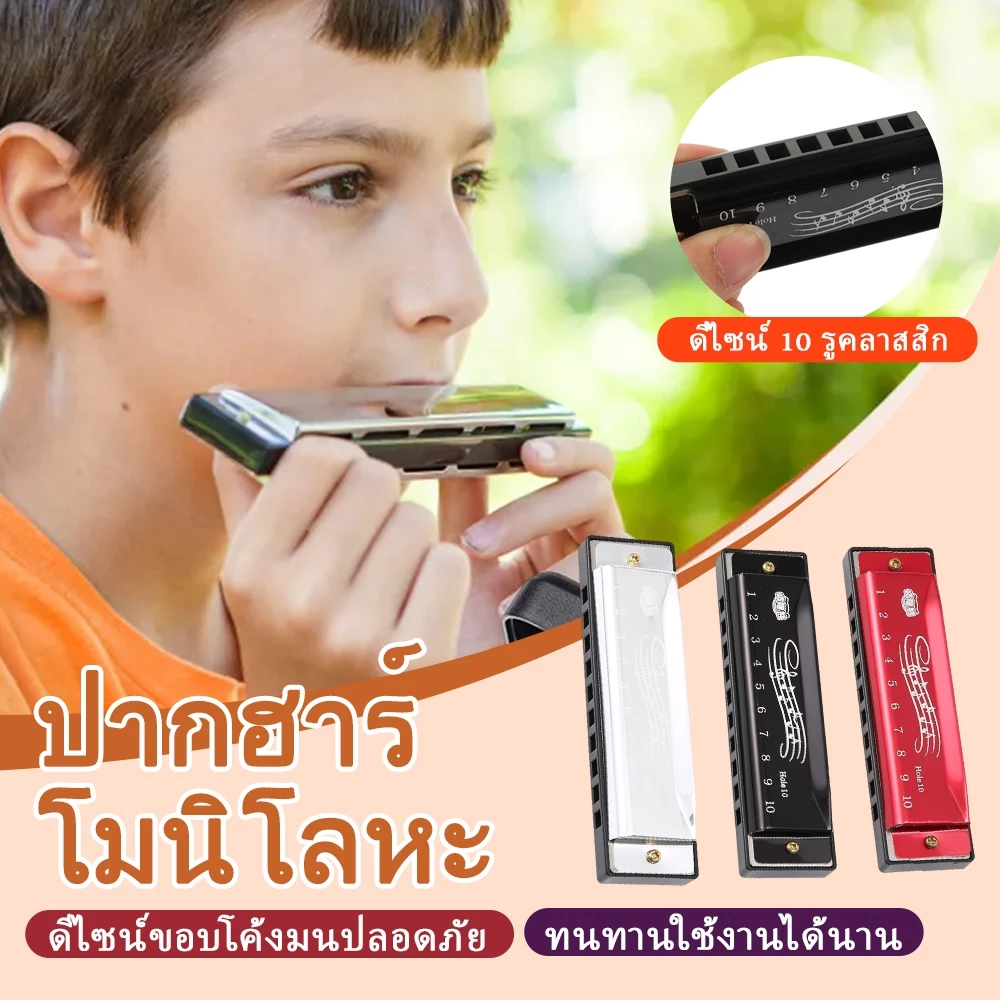 10 หลุม Harmonica, คีย์ C โลหะ Diatonic Harmonica, แบบพกพาเริ่มต้นการสอนพร้อมกล่องสี่เหลี่ยมผืนผ้าเริ่มต้นของเล่นเพื่อกา