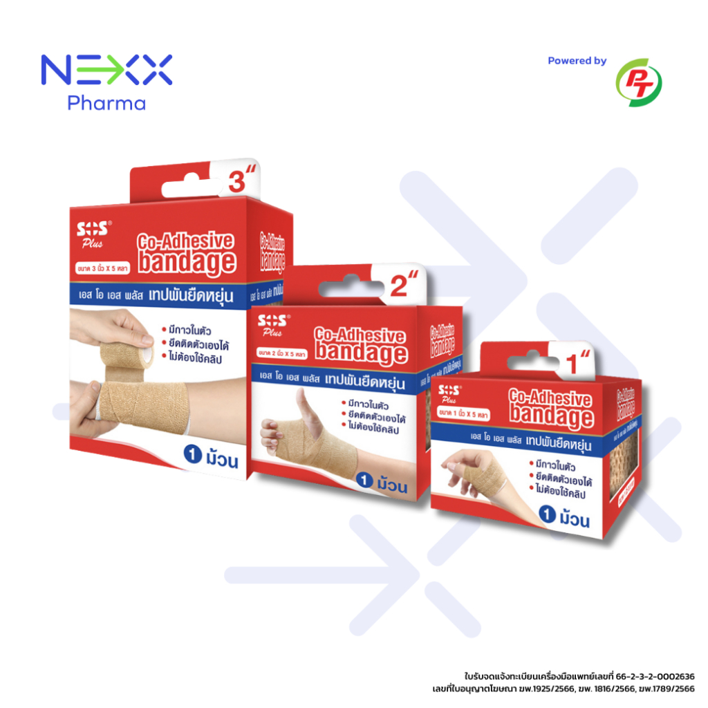 SOS Plus Co-Adhesive Bandage เทปพันยืดหยุ่น ชนิดมีกาวในตัว กระชับกล้ามเนื้อ บรรเทาอาการเคล็ดขัดยอก