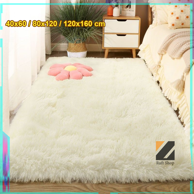 พรมสี่เหลี่ยมผืนผ้า ขนาด 160x120cm แผ่นปูพื้นพรมขนปุย สำหรับห้องนอน ปูห้องนั่งเล่น กันลื่น สไตล์มินิมอล มีหลากหลายสีให้เ