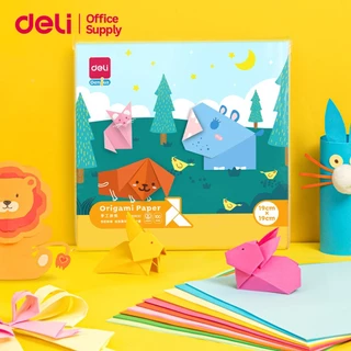 Deli กระดาษโอริกามิ กระดาษพับDIY หลากสี 4 ขนาด กระดาษเสริมพัฒนาการ สำหรับเด็ก ฝึกสมาธิ Craft Paper