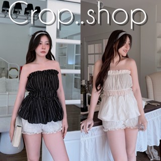 crop..shop เสื้อเกาะอก สวยใส ชายระบาย งานหรูหรา คุณหนูมาก เร…