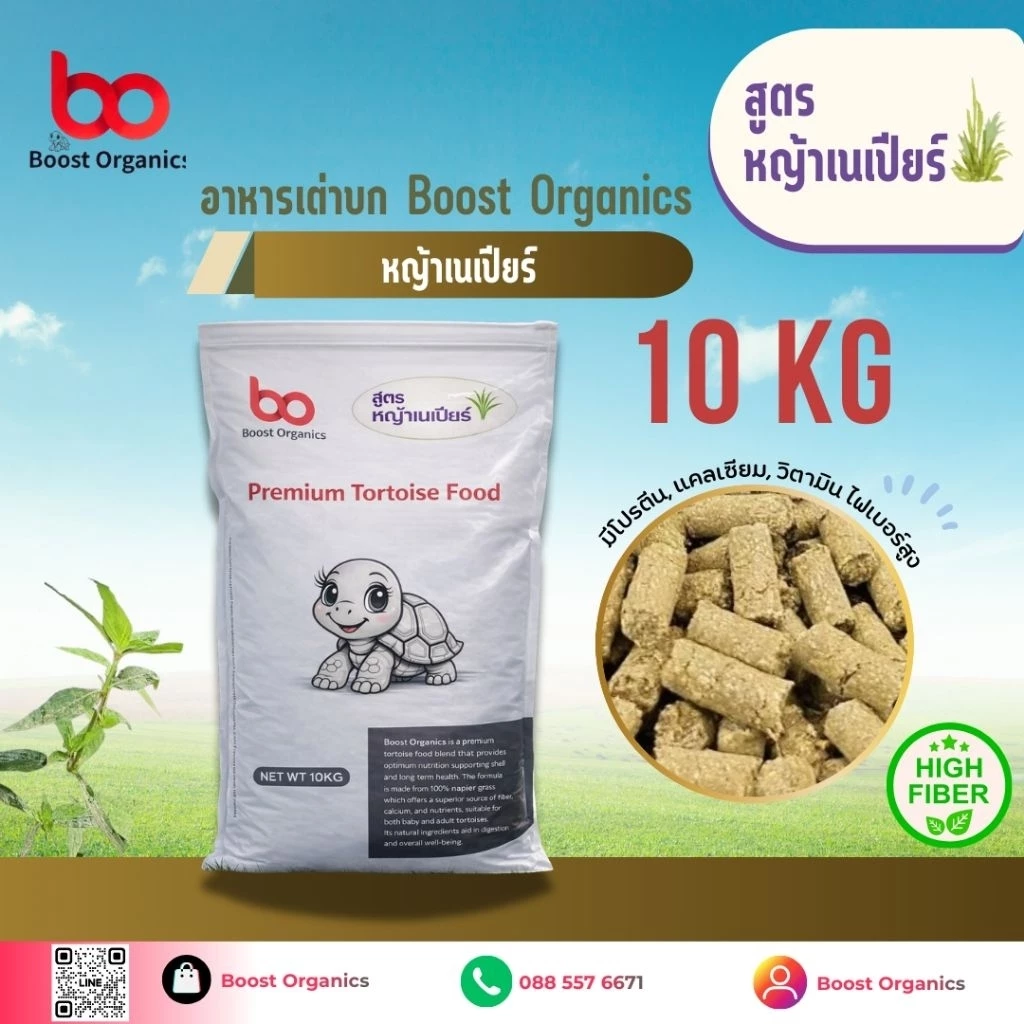 อาหารเต่าบกสูตรหญ้าเนเปียร์ Boost Organicsไฟเบอร์สูง ช่วยย่อย ขับถ่ายดี เต่ากินเพลิน 10 kg