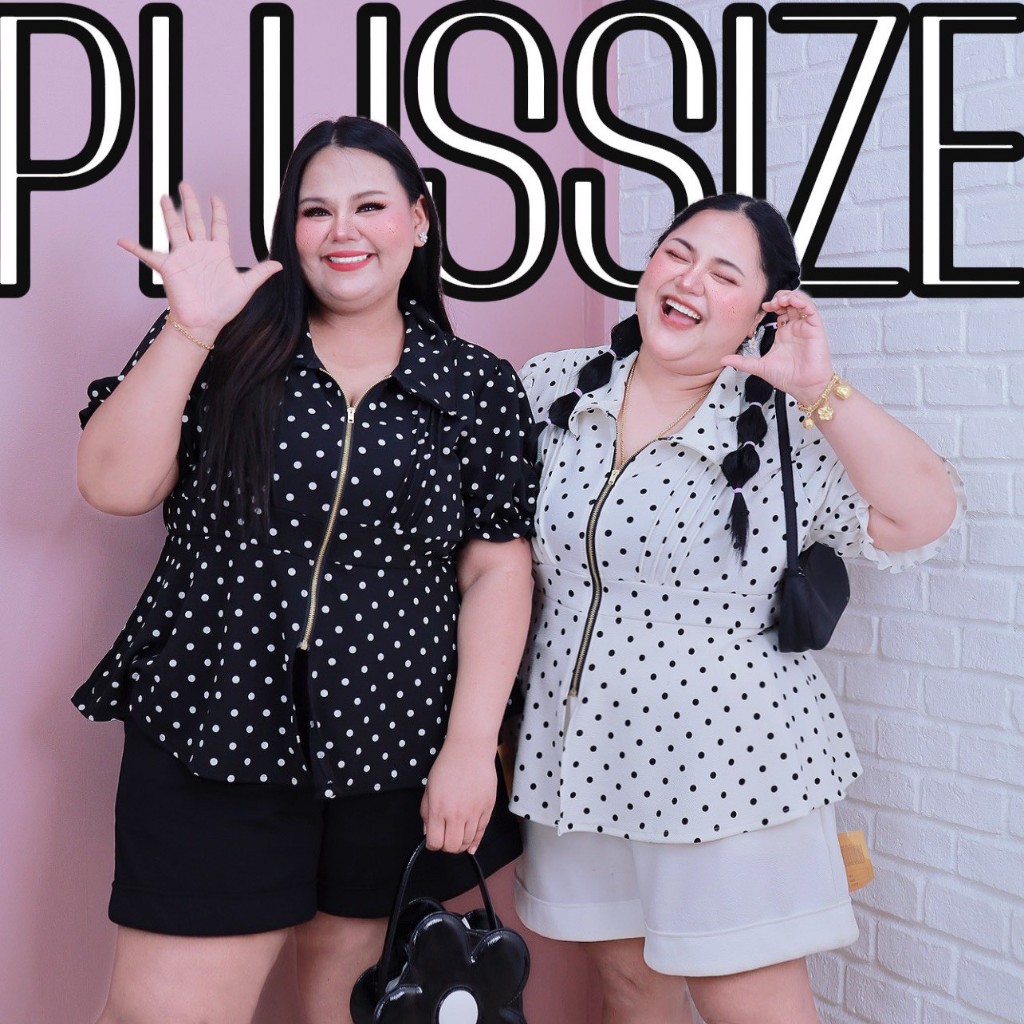 [ ส่งฟรี 🔥 ] เสื้อลายจุดซิปทองแขนตุ๊กตา ผ้าวูลเวฟ A351 เสื้อลายจุดไซส์ใหญ่สาวอวบ พลัสไซส์ คนอ้วน - รูปที่ 2