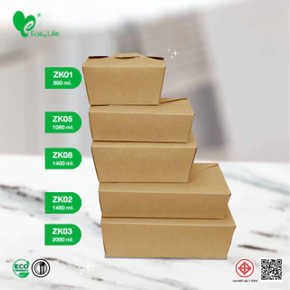 Easylife (50ชุด/ถุง) กล่องอาหารกระดาษคราฟท์ สี่เหลี่ยมฝาพับล็อก ฟู้ดเกรด ใส่อาหาร ขนม เบเกอรี่