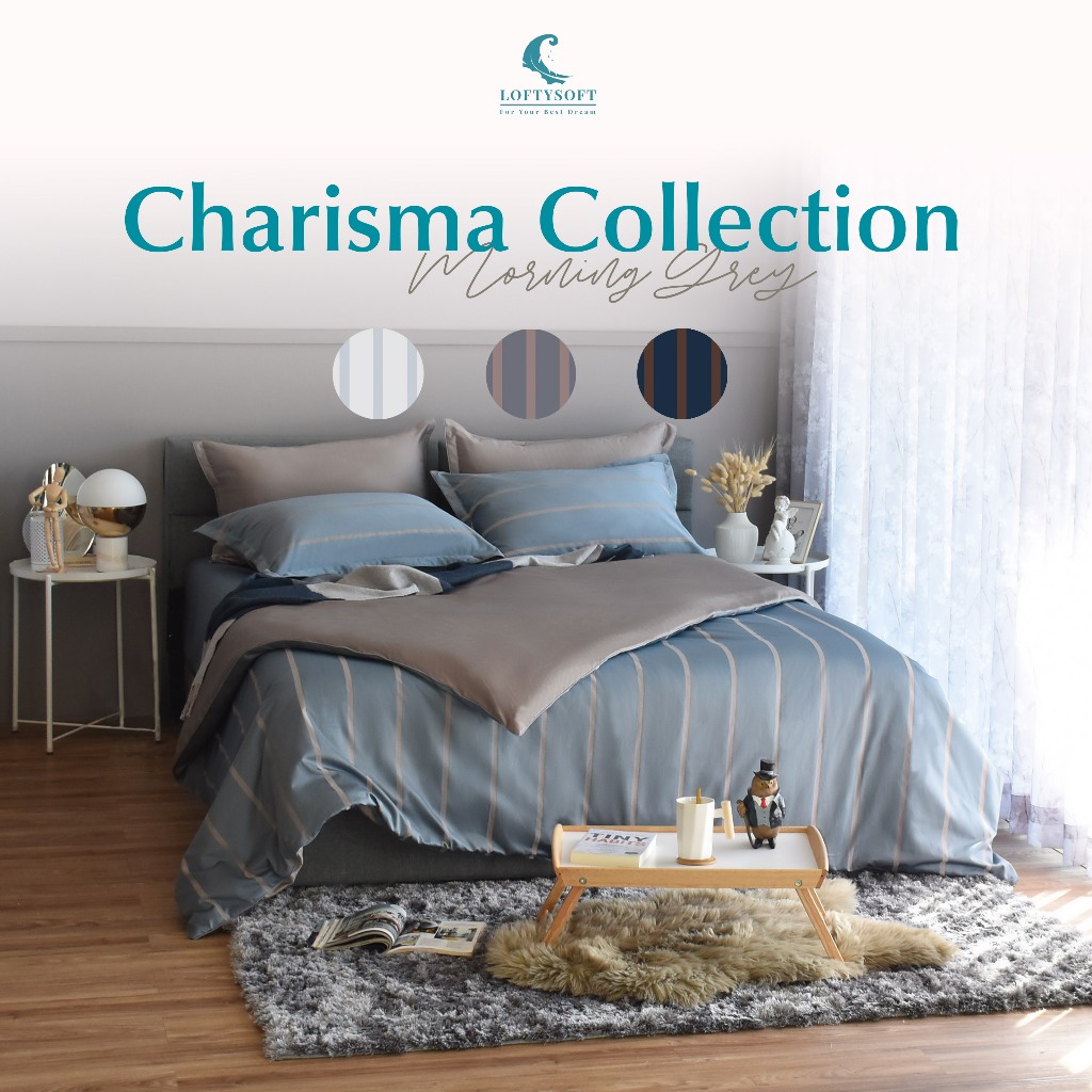 LOFTYSOFT ชุดผ้าปูที่นอน 6ฟุต KING, 5ฟุต QUEEN, 3.5ฟุต SINGLE Cotton Silk 550เส้นด้าย Charisma Collection - Morning Grey