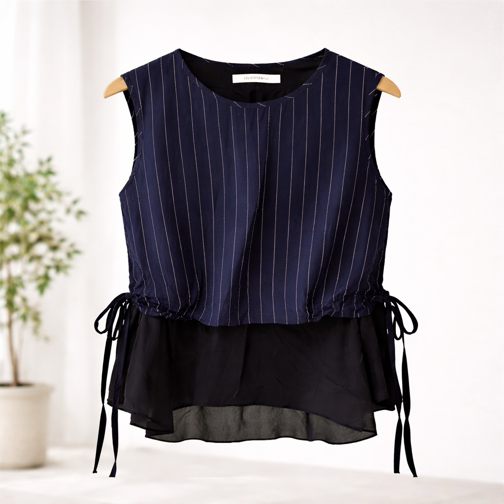 IHAPPYเสื้อแขนกุด ดีไซน์เก๋ผูกโบว์ด้านข้าง XL มือสองสภาพดี