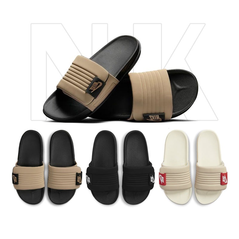 รองเท้าแตะกีฬา N1ke รุ่น Offcourt ปรับได้ สำหรับผู้ชายและผู้หญิง สีเบจ/สีดำ/สีน้