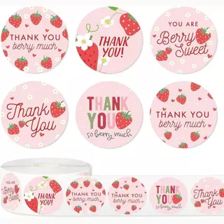 500ดวง สติกเกอร์ขอบคุณ สติกเกอร์ลายสตรอเบอร์รี่ ติดกล่อง ติดแก้ว sticker