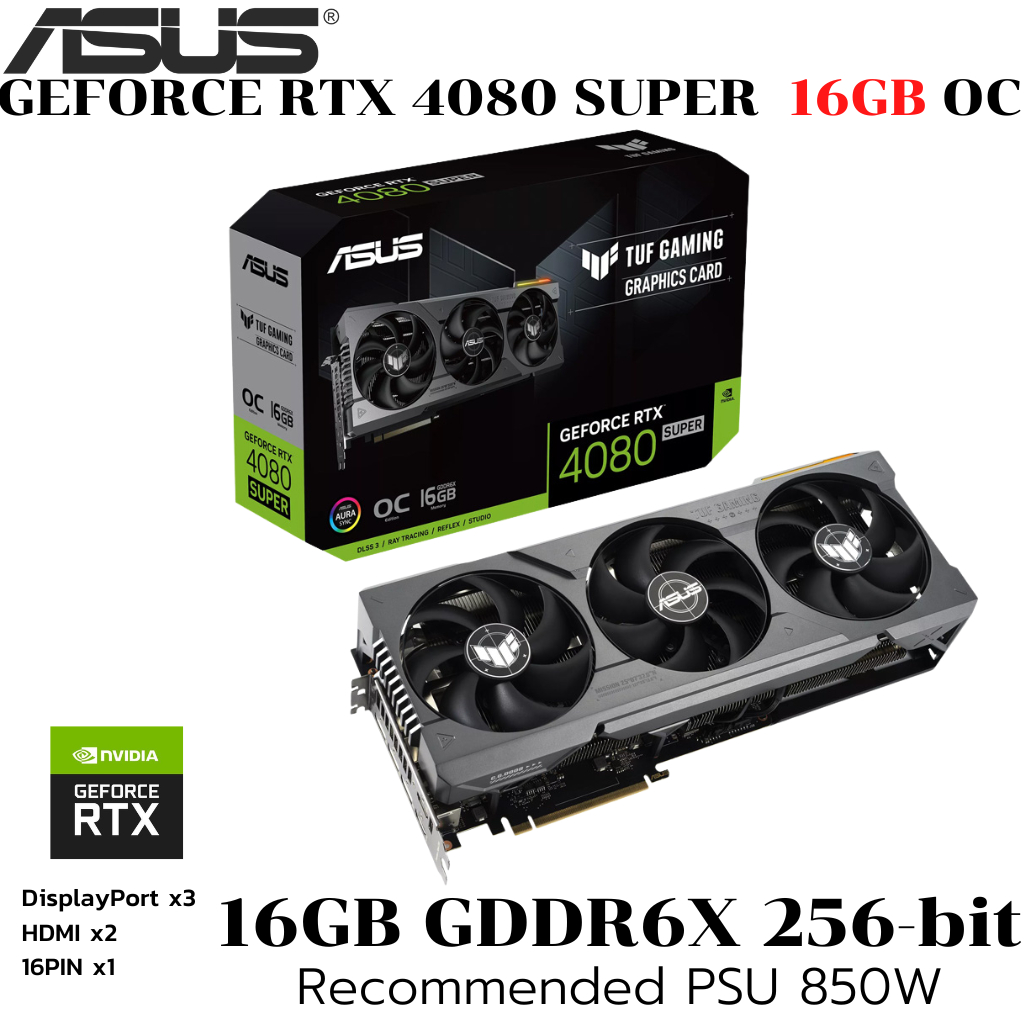 VGA (การ์ดแสดงผล) ASUS TUF GAMING GEFORCE RTX 4080 SUPER 16GB GDDR6X OC EDITION (TUF-RTX4080S-O16G-G
