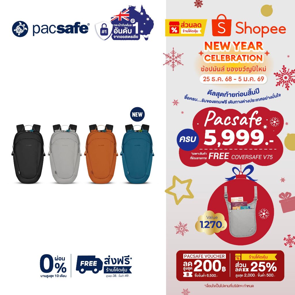Pacsafe ECO 25L backpack กระเป๋าเป้ กระเป๋ากันขโมย