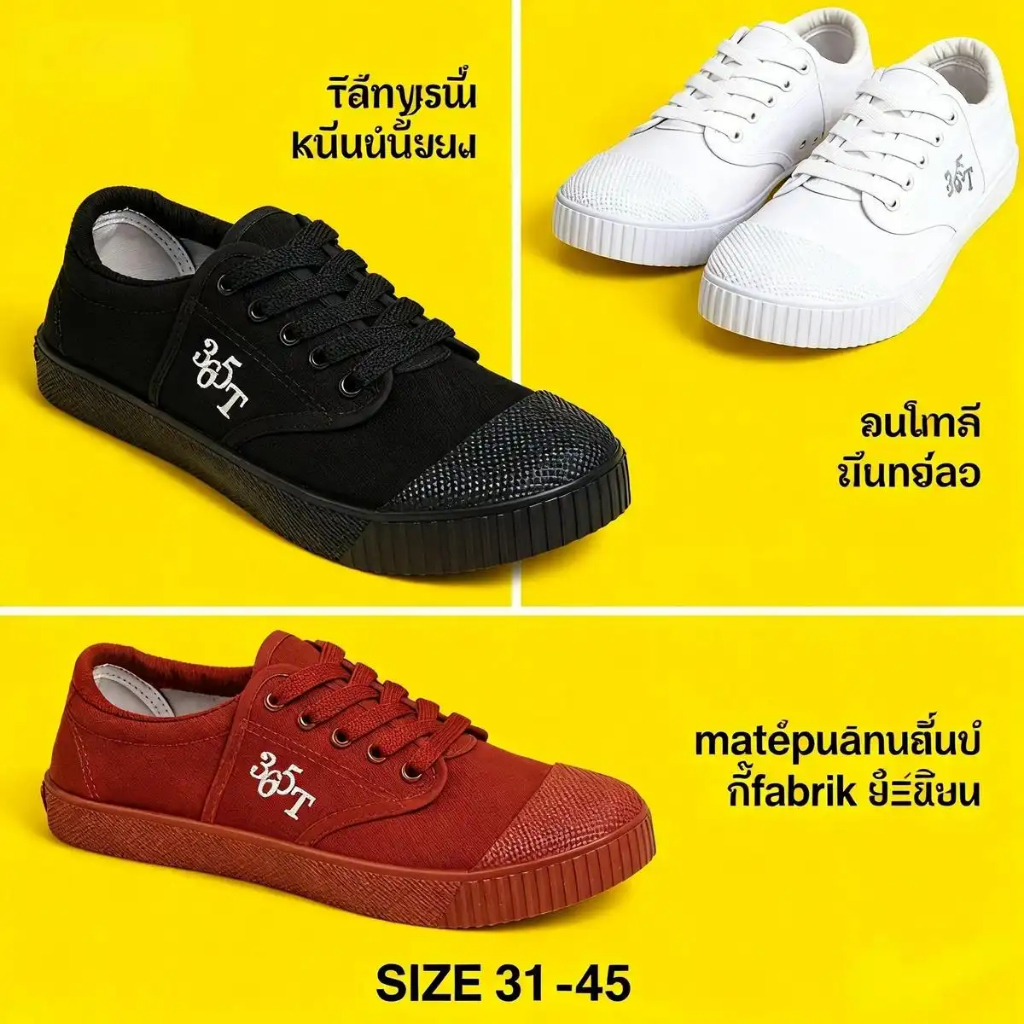 【PAYDAY Flash Sales】365T รองเท้านักเรียนชายผ้าใบ สำหรับประถม–มัธยม ใส่เรียนสบาย ไม่อับเท้า ไซซ์ 31–45 ส่งไว มี COD
