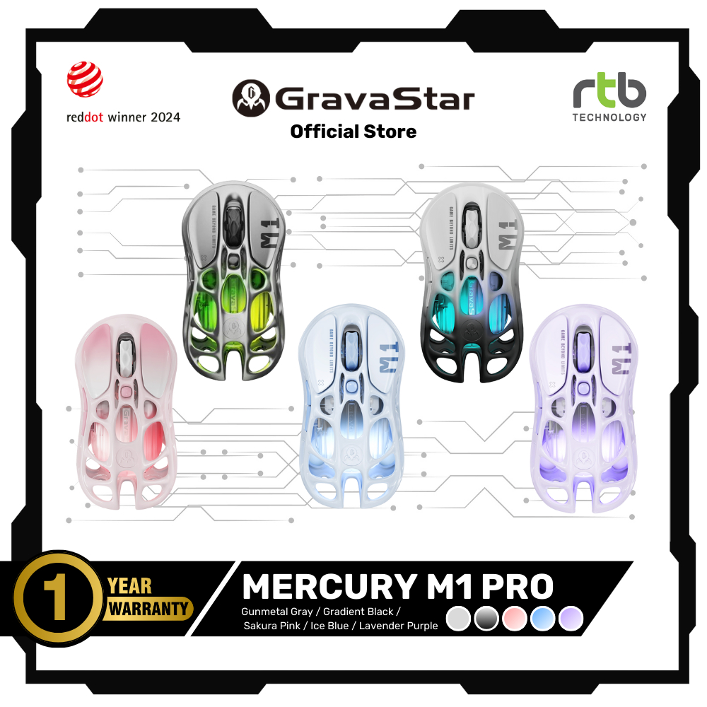 (ประกันศูนย์ไทย 1 ปี) GravaStar Mercury M1 Pro เมาส์เกมมิ่งไร้สาย Wireless Gaming Mouse
