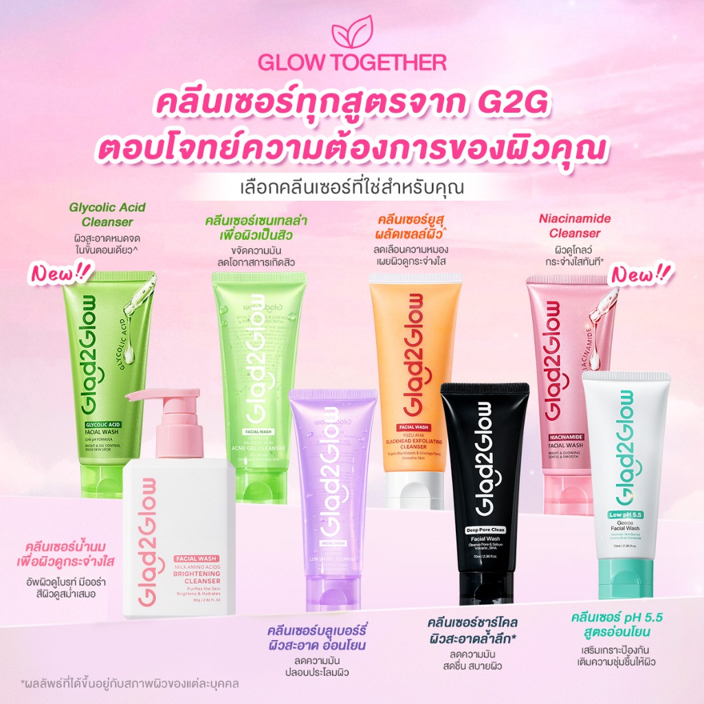 Glad2Glow Brightening Acid Acne Milk Gel Cleanser เจลล้างหน้า โฟมล้างหน้าอ่อนโยน สำหรับผิวแพ้ง่าย