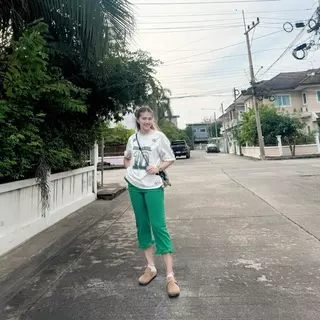 กางเกง 7 ส่วน แต่งระบาย เนื้อผ้าวูลเวฟ ใส่สบาย เอวใหญ่สุด 44