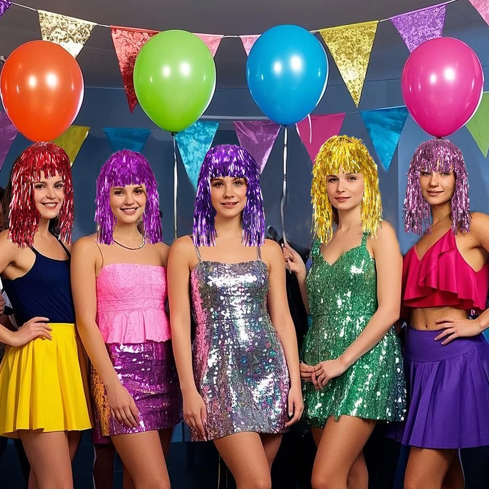 วิกผมฟอยล์ วิกปาร์ตี้ Metallic Tinsel Wig ทำจากวัสดุ PET ปรับความยาวได้ ตัดแต่งทรงได้เอง พร้อมส่ง