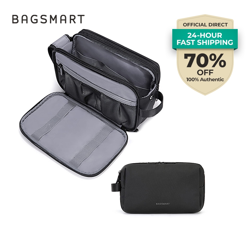 BAGSMART กระเป๋าใส่อุปกรณ์อาบน้ำและแต่งหน้า กันน้ำได้ดี พร้อมช่องจัดระเบียบ เหมาะสำหรับผู้ชายและผู้หญิง