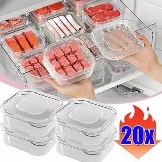 20 ชิ้น กล่องถนอมอาหาร 350ml แบบปิดสนิท ป้องกันแบคทีเรีย เกรดอาหาร กล่องเก็บเนื้อแช่แข็ง และช่องระบายน้ำในตู้เย็น