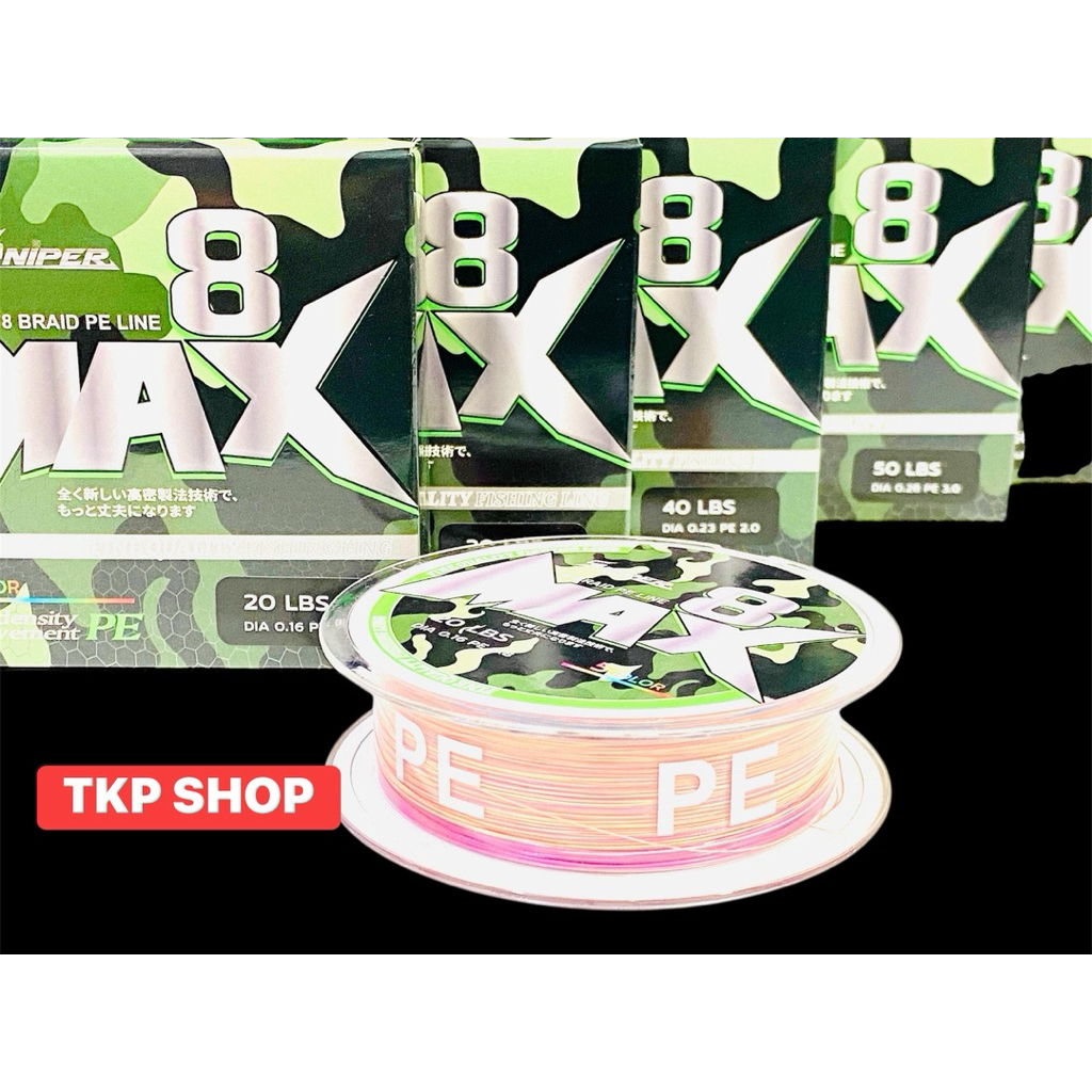 สาย PE ถัก8 SNIPER สี MULTI COLER สายโหลดเส้นเล็กเหนียวนุ่มลื่น 1ม้วน=100เมตร
