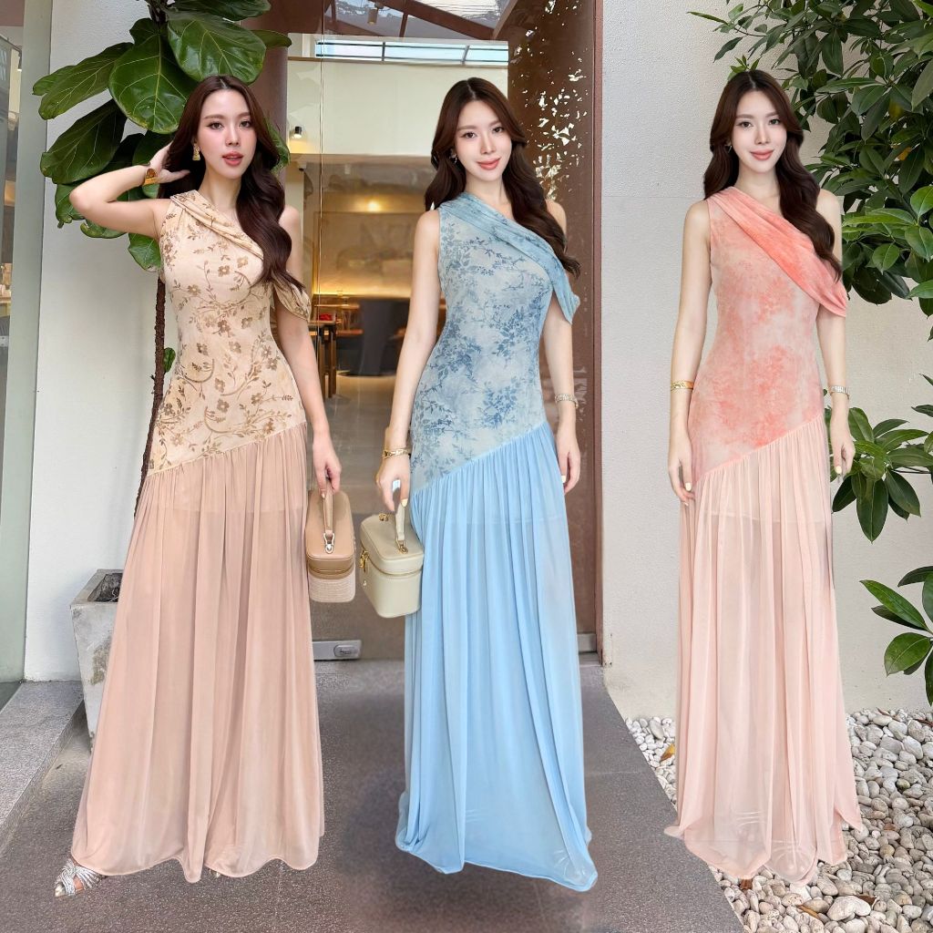 NOOZZSHOP 6911625 เดรสยาวไหล่เดี่ยว ชุดไปงาน