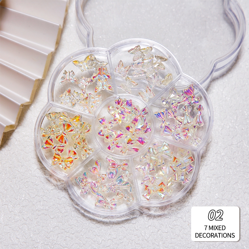 Nawoelite ตกแต่ง อุปกรณ์ทำเล็บ โบว์ ชุดตกแต่งเล็บ 7 ช่อง หลากหลายแบบมีโบว์ ผสมผสานตามชอบ สำหรับ DIY และช่างทำเล็บ - รูปที่ 3