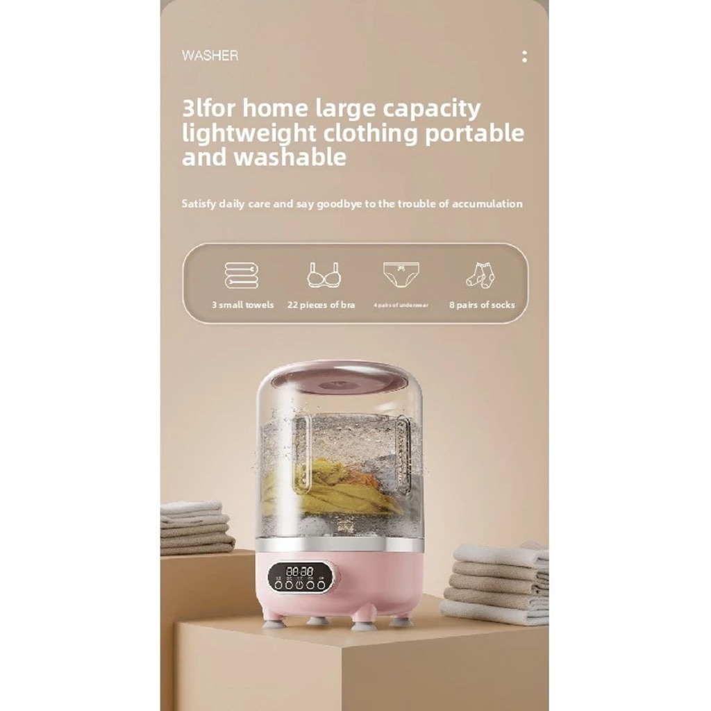 Meidi  ​เครื่องซักผ้ามินิ 3L การฆ่าเชื้อด้วยแสงสีฟ้า ซักและปั่นแห้งได้ พกง่าย เครื่องซักผ้าเล็ก เครื่องซักชุดชั้นใน - รูปที่ 7