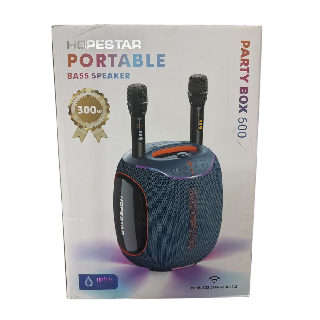 HOPESTAR Party BOX 600 (300 Watt) ลำโพงบลูทูธ พร้อมไมค์ลอย2อัน ปรับเสียงไมค์ได้ ลำโพง6ดอก มีไฟRGB ปร