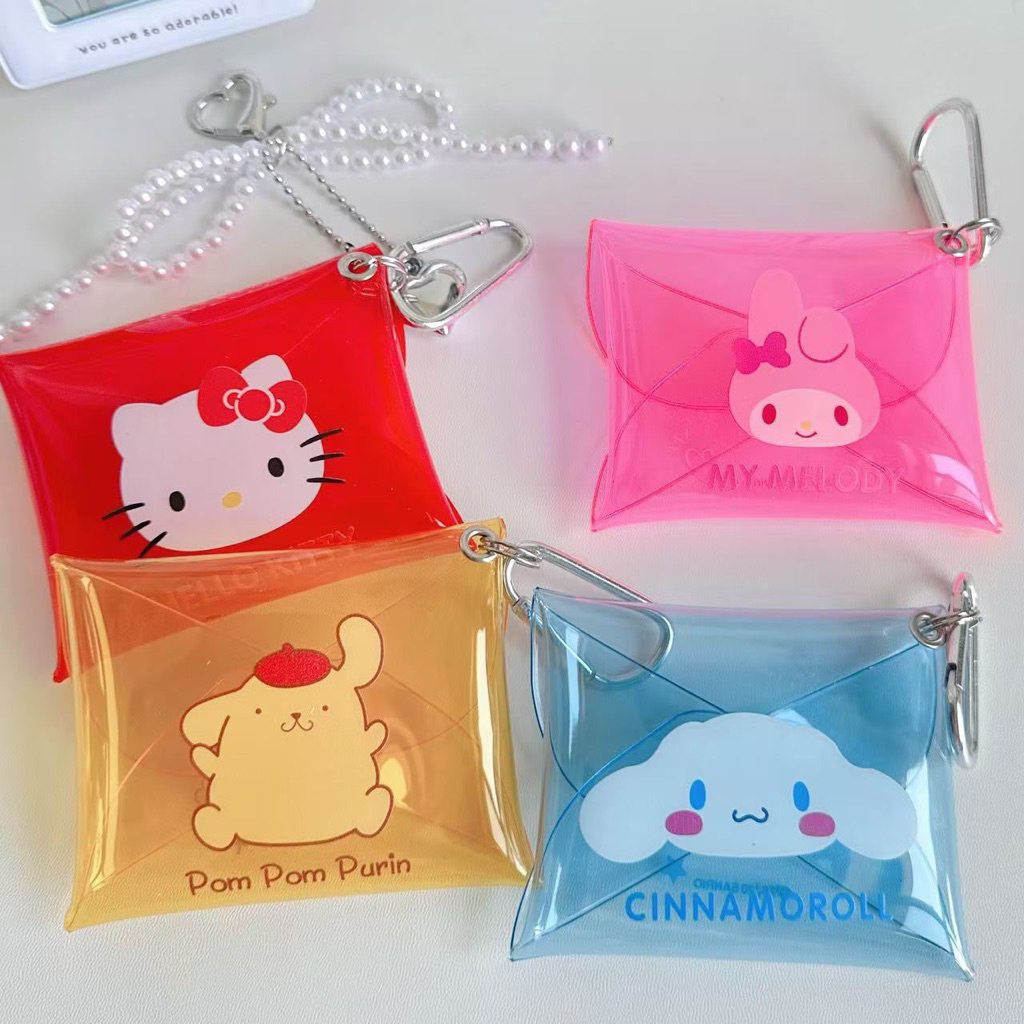 กระเป๋าสตางค์ ใส่เหรียญ PVC มีกระดุม สีใส ใส่ลิปสติก ลายน่ารัก - รูปที่ 7