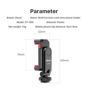 Ulanzi ST06S Multi-Function Smartphone Holder หัวจับมือถือ ต่อขาตั้ง มี Cold Shoe ต่อไฟเซลฟี่ ไลฟ์สด