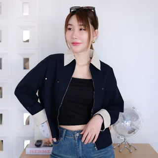 Lawyer Store [736215-737215] เสื้อแจ็กเก็ตงานซิป ผ้ายีนส์ ปกทูโทน ใส่เท่ห์ แมทช์ได้หลากสไตล์ เหมาะกับหลายโอกาส