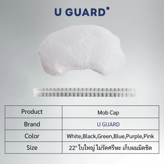 (ยกลัง 10ห่อ) U GUARD MOB CAP หมวกคลุมผม สีขาว 22 นิ้ว หมวกตัวหนอน ใบใหญ่ ไม่รัดศรีษะ 100 ชิ้น By Med Wholesale