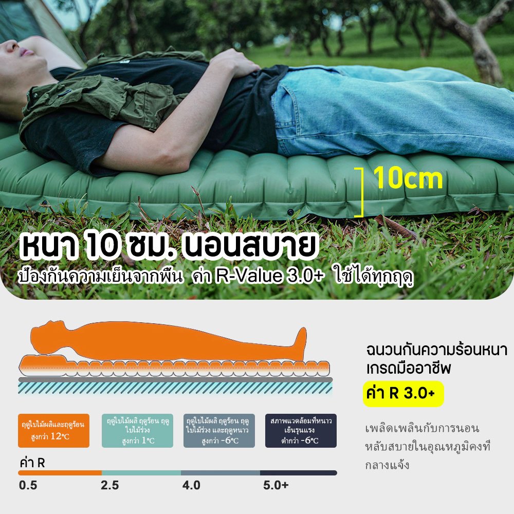 ที่นอนเป่าลมอัตโนมัติ 10cm มีหมอนในตัว กันชื้น นอนสบาย เหมาะสำหรับตั้งแคมป์ เดินป่า กลางแจ้ง - รูปที่ 2