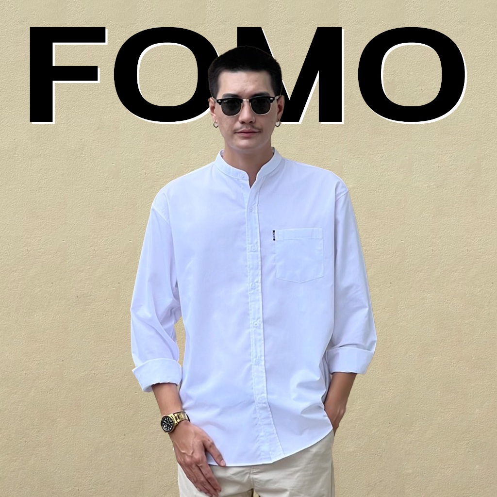 FOMO-เสื้อเชิ้ตคอจีน สีขาว เสื้อเชิ้ตคอจีน เสื้อคอจีน เสื้อสีขาว เสื้อใส่ทำงาน